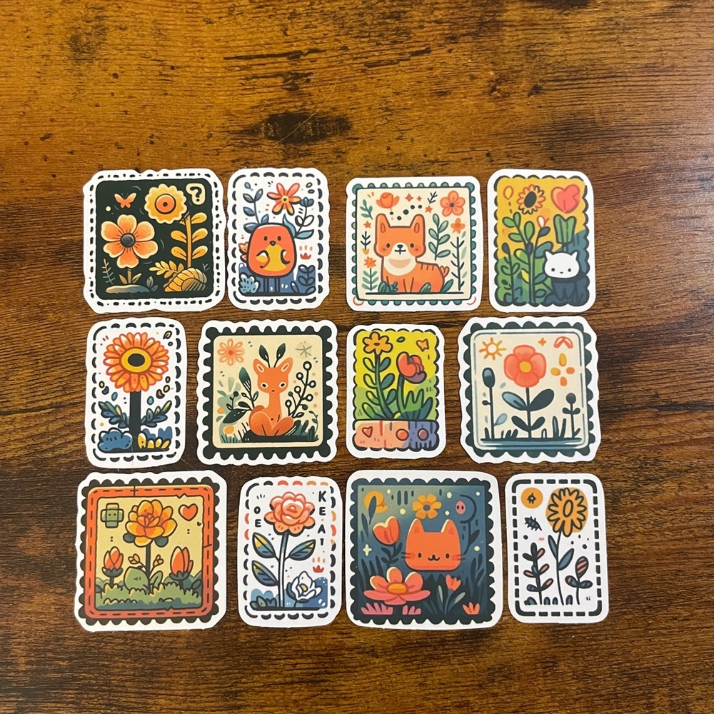12PC Colorful Floral & Animal Stickers
